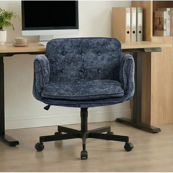 Fauteuil de bureau à roulettes pivotant réglable en hauteur accoudoirs pliables charge 150 kg bleu