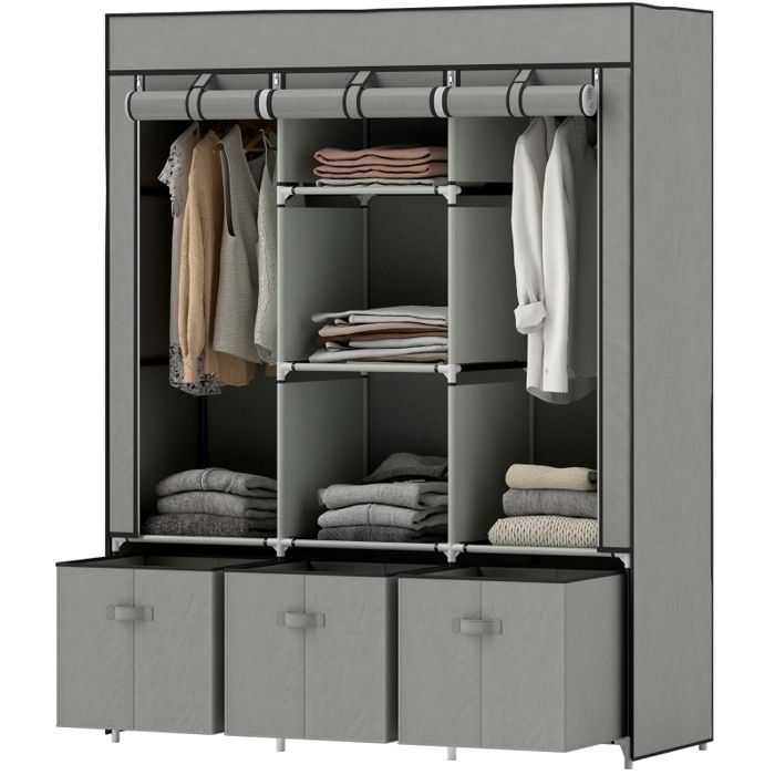 Penderie en tissu avec tiroirs armoire pliante zippée pour vêtements 125 x 43 x 162 5 cm gris clair