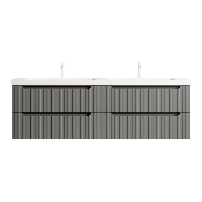 Meuble vasque double suspendu 160 cm gris foncé et blanc 4 tiroirs vasques intégrées
