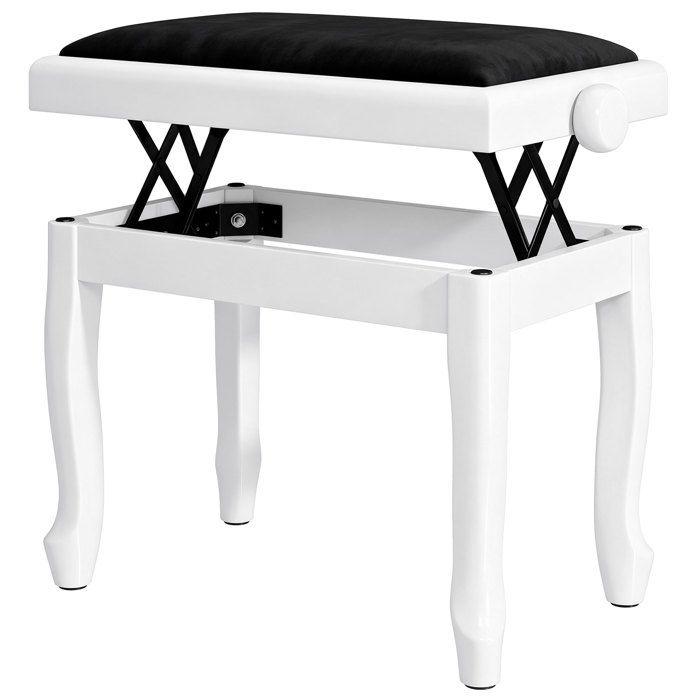Banc de piano - HOMCOM - réglable en hauteur - siège rembourré en velours - 61 5 x 33 x 45-56 cm - blanc