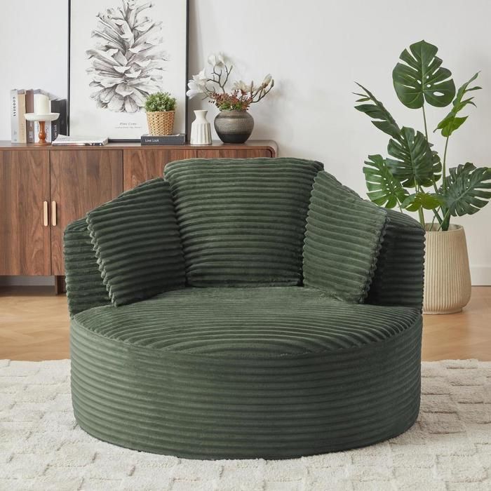 Fauteuil - KOMHTOM - Oversize rond - Velours côtelé - Assise profonde - Mousse haute densité Fauteuil - KOMHTOM - Oversize rond - Velours côtelé - Assise profonde - Mousse haute densité