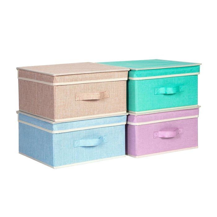 Boîte de rangement cube pliable avec couvercle - lot de 4 - 33.5 x 31.7 x 17.5 cm - couleurs assorties