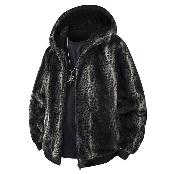 Blouson Homme a Capuche Polaire Chaude Confortable Manches longues Gris