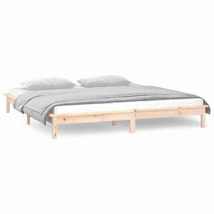 Magnifique Cadre de lit à LED sans matelas 160x200 cm bois massif - design polyvalent - pour maison - Brun 23 kg 2026_817976