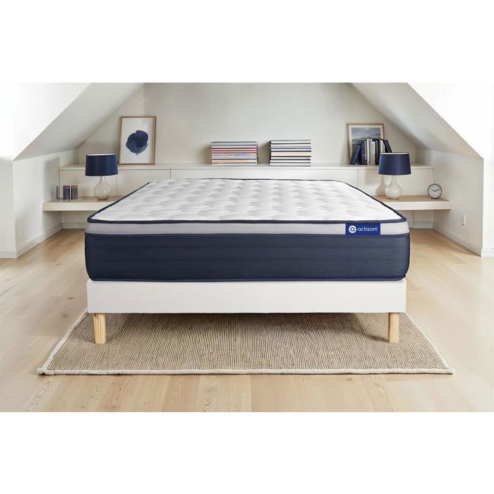 Ensemble Matelas Sommier 160x200 cm - Sommier Blanc (en kit) - Actimemo Max