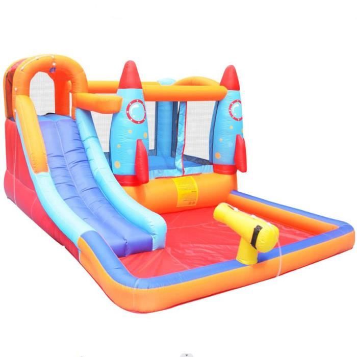 Château Gonflable pour 3 Enfants Aire de jeux gonflable avec Toboggan à L’Eau de Piscine 370x260x185cm Charge Max 90KG