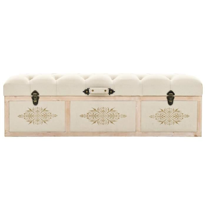 LEU Banc De Rangement Bois Massif Et Tissu 120 X 32 X 38 Cm Blanc Cass leu-banc-de-rangement-bois-massif-et-tissu-120-x-32-x-38-cm-blanc-cass