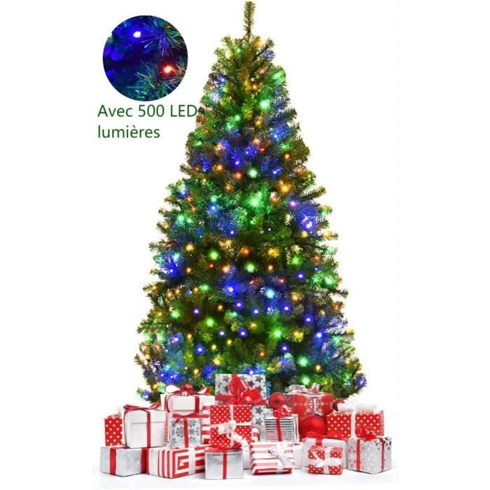 GYMAX 210 CM Sapin de Noël Automatique avec 500 Lumières LED Bicolore, avec Support Métallique 