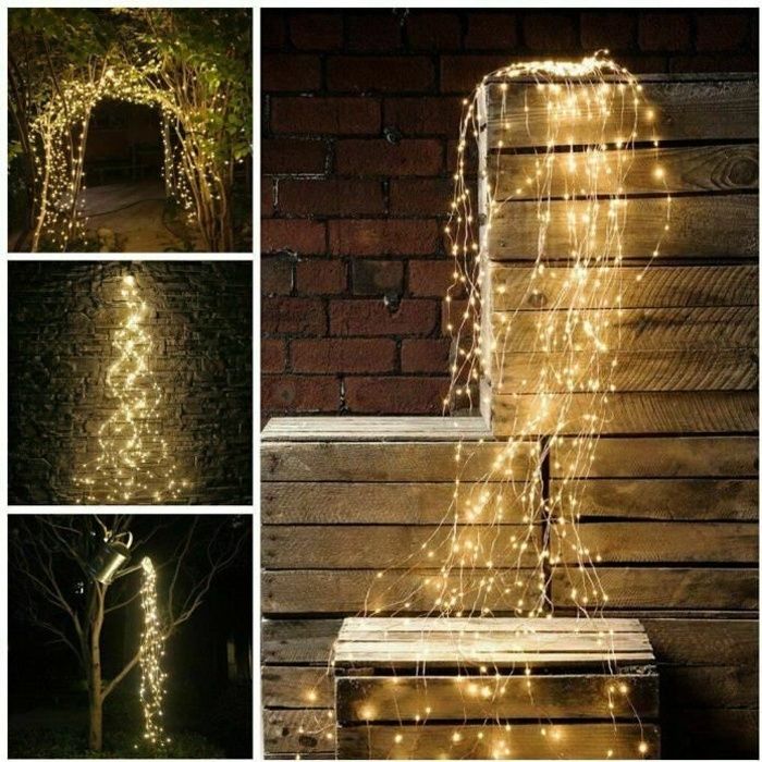 solaire 200leds cascade guirlande lumineuse fil de cuivre fée chaîne mariage décor de rencontres en plein air