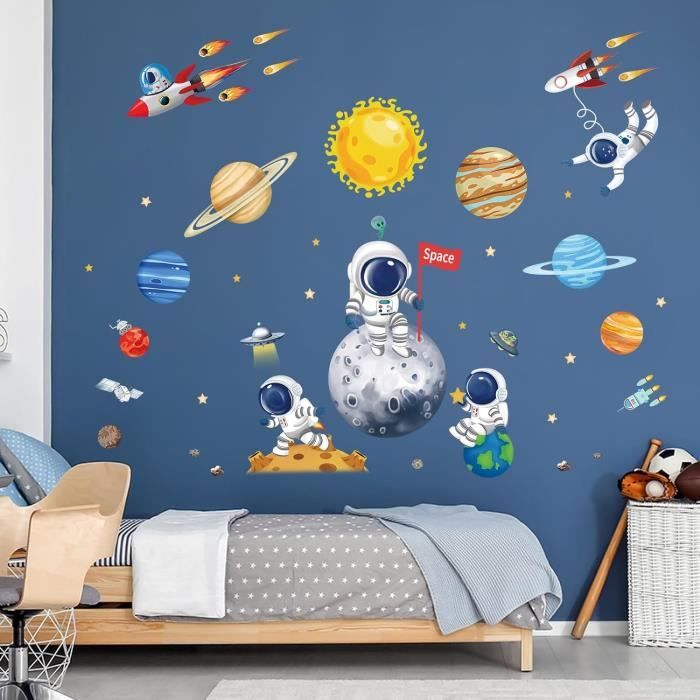 Stickers Muraux Espace Planete Astronaute Autocollants Muraux Mural  Stickers Systeme Solaire Étoiles Pour Chambre Enfants Gar[J765]