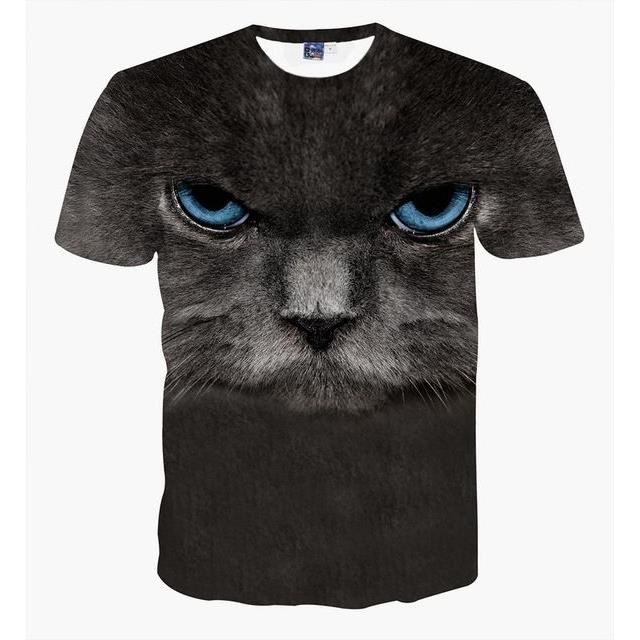 T Shirt Chat Gris Noir Bleu Russe Yeux Bleus 3d Il Y A Maque Xl Sur L Etiquette Mais C Est Une Taille L Cdiscount Pret A Porter