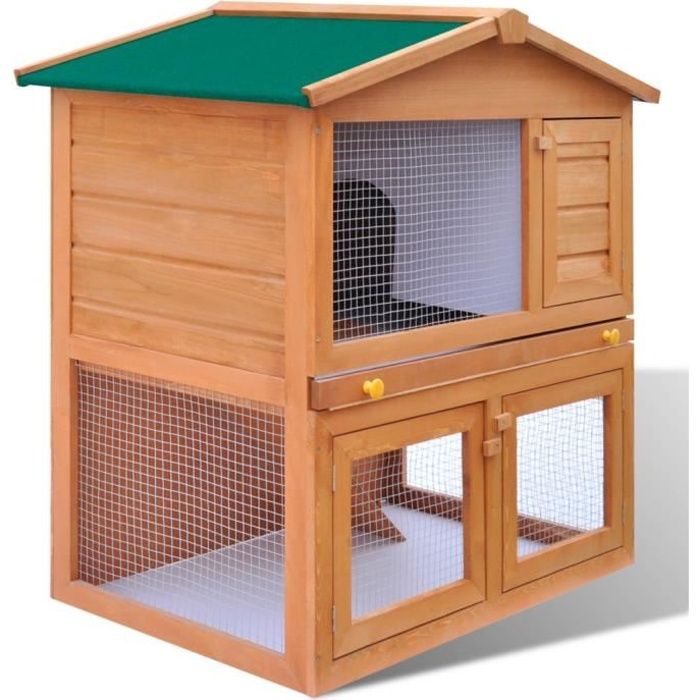 Comparer les prix de Abris et cages pour petits animaux Cage Clapier Exterieur en Bois pour Lapins 3 Portes