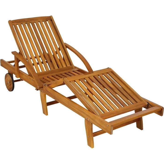Chaise Longue Tami Sun en Bois d'Acacia 200cm avec Roues pour extérieur