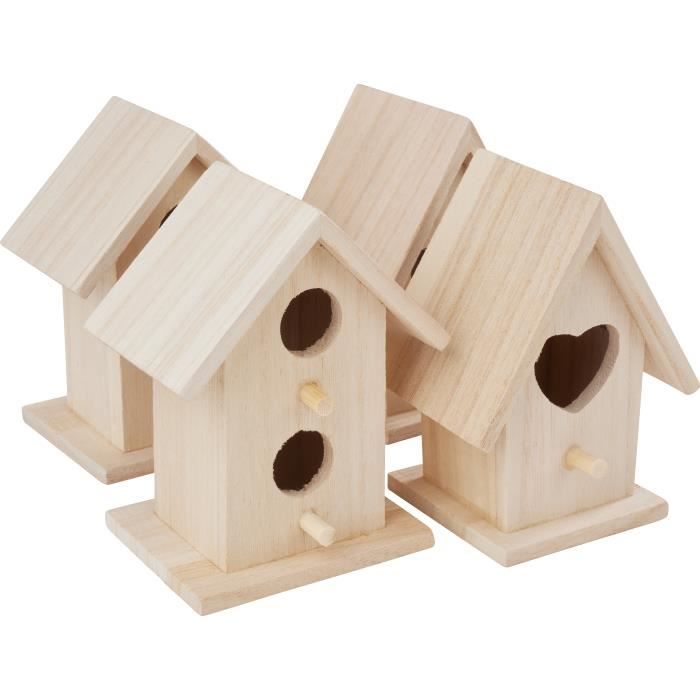 Meilleurs prix pour VBS Pack de 4 maisons d'oiseaux décoratives Minis deux versions 8,5x7x11,5cm et 9x7x11cm Mangeoire pour oiseaux Nichoir Standard