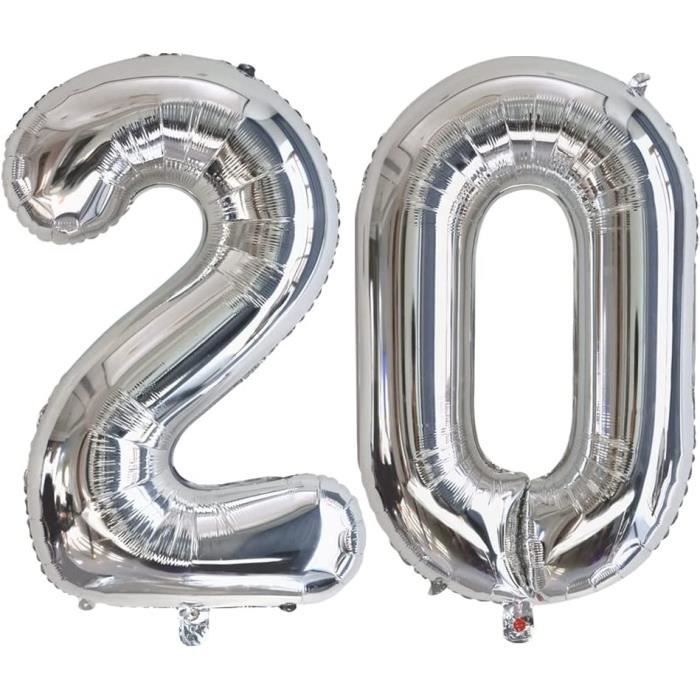 Ballon Chiffre 20 Argent XXL Décoration Anniversaire Happy Birthday