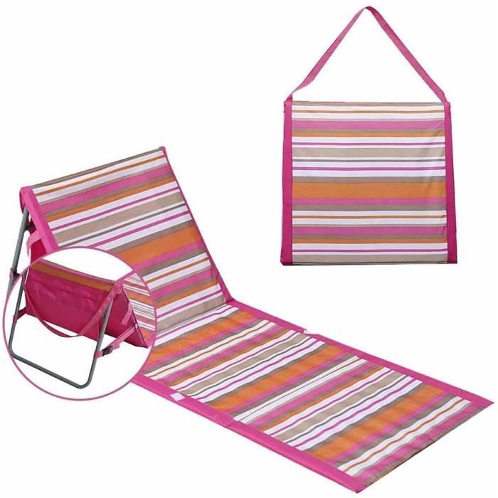 Chaise longue de plage - ZGEER - Pliable - 143 cm x 55 cm x 46 cm - Rose - Tapis de plage inclinable