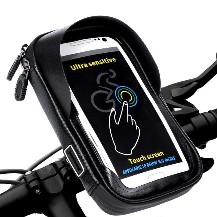 Support Vélo Téléphone Etanche, Sacoche Vélo Guidon Sac Vélo VTT Ecran Tactile Rotation 360° pour Smartphone sous 6,2\
