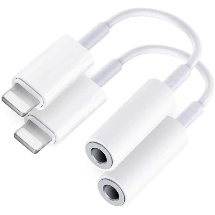 2 Pack Apple iPhone Adaptateur Certifié Apple MFi Lightning vers 3,5 mm Adaptateur AUX Audio Jack Compatible avec iPhone 13/13 Pro/12/12 Pro/11/11 Pro/XR/X/8 Compatible avec Tous Les systèmes iOS 