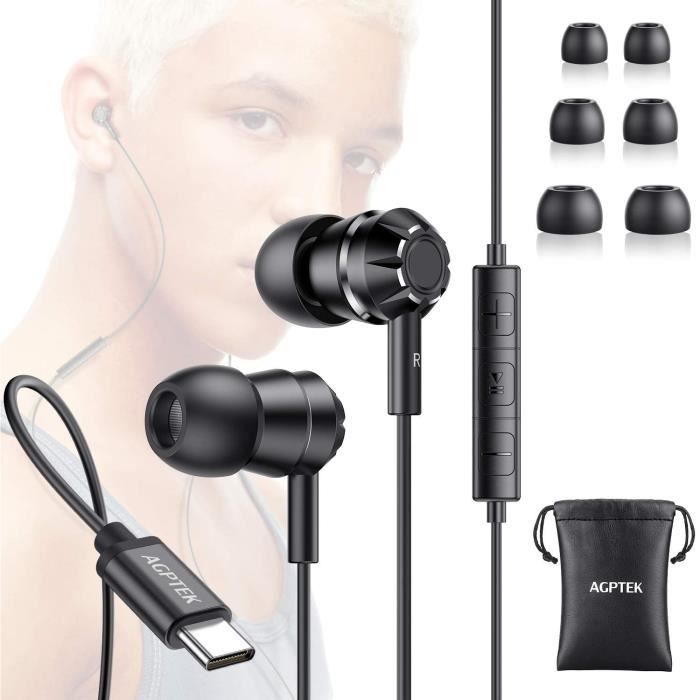 Écouteurs Intra-Auriculaires USB Type C HiFi stéréo magnétique avec contrôle du Microphone et du Volume pour Google Pixel 2/3/4 / XL Xiaomi mi 8 Samsung Note 10 Huawei P30 P20 / Mate 20 30 
