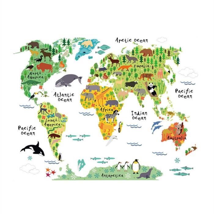 Autocollant Mural Carte Du Monde - Décor Chambre, Bureau - Vinyle Removable