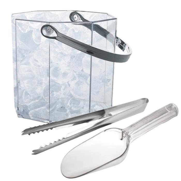 Seau à Glace Transparent Avec Pince Pour Bouteille - Pour Bar, Maison, Fêtes (13.5x12x12 Cm)