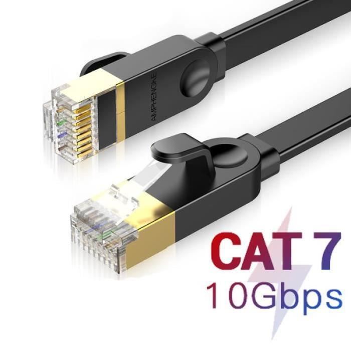 Câble Ethernet Plat CAT6 2m - RJ45, 1000 Mbps, Compatible Xbox PS5 PC Routeur, Design Plat Pour Rangement Facile