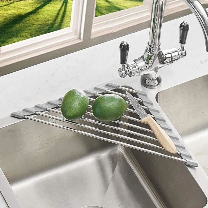 Petit égouttoir Triangulaire Enroulable Avec Cadre En Acier Inoxydable Recouvert De Silicone Adapte Aux Coins Devier Egouttoir De Cuisine Multifonctionnel Un Excellent Allie Pour Economiser Leau 90993691