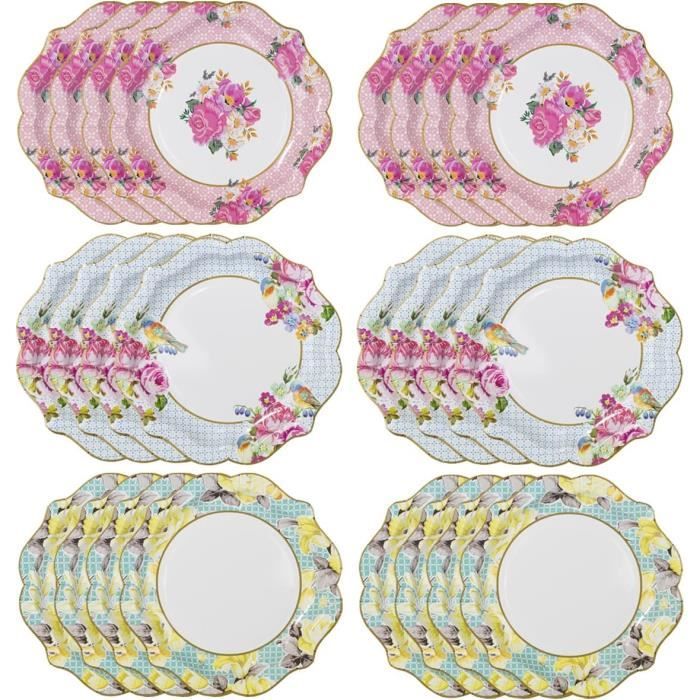 24 Assiettes Jetables Fleurs Boho Talking Tables - 23 Cm Bleu Rose Pour Anniversaire, Encanto, BBQ Et Pique-Nique