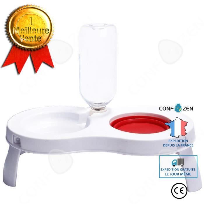 Meilleurs prix pour CONFO 1pc 2 en 1 Distributeur avec Gamelle Domestique Portable et Bouteille Automatique deau Disque Blanc pour Chat et Chien Rouge