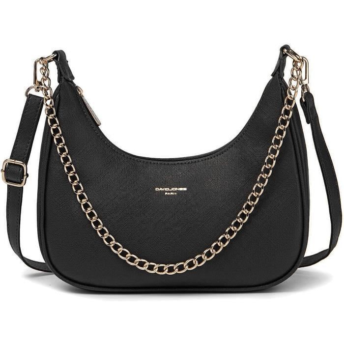 David Jones - Sac à Main Bandoulière Porté Epaule Cuir PU Femme - Noir