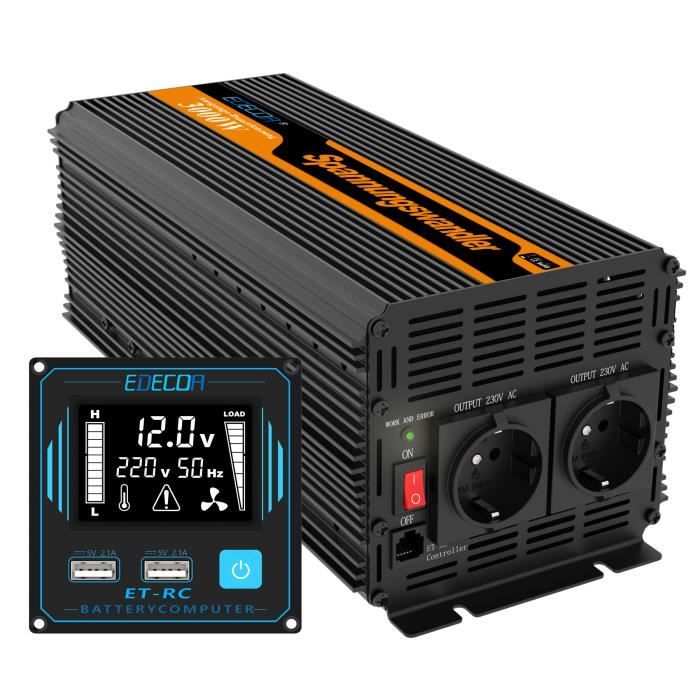 EDECOA Pur Sinus Convertisseur 12V 220V 1500W/3000W Onduleur Télécommande LCD CE - Foto 12