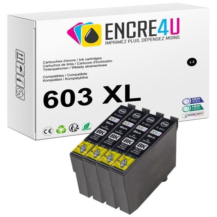 603XL ENCRE4U - Lot de 4 cartouches d'encre compatibles avec EPSON 603 XL  Etoile de Mer ( 4 x coloris Noir ) Equivalent C13T03A14010