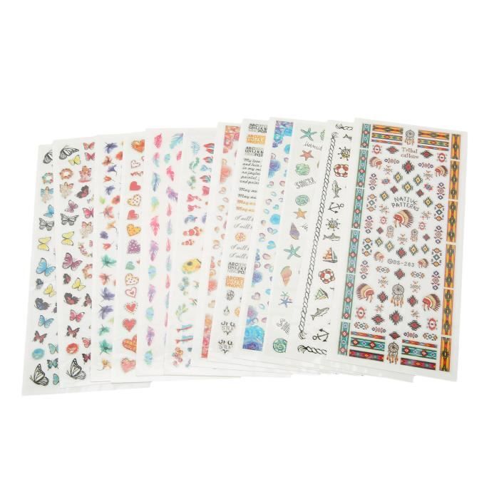 Lot De 14 Autocollants Décoratifs Pour Ongles - Styles Variés - Faciles à Utiliser - Résine - Neuf