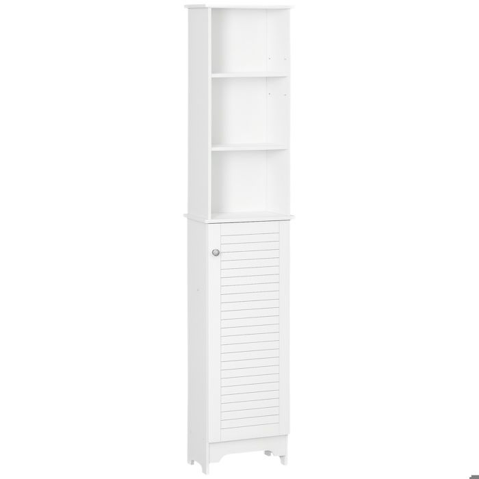 Meuble colonne - HOMCOM - salle de bain 3 niches placard porte persienne 3 étagères rangement - MDF - 30x30x144cm - blanc
