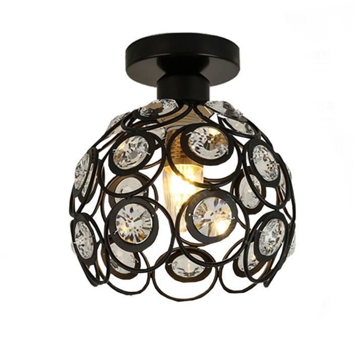 iDEGU Moderne Plafonnier Cristal en Fer Metal Noir Cage Abat-Jour Luminaire Decoration Interieur Exterieur