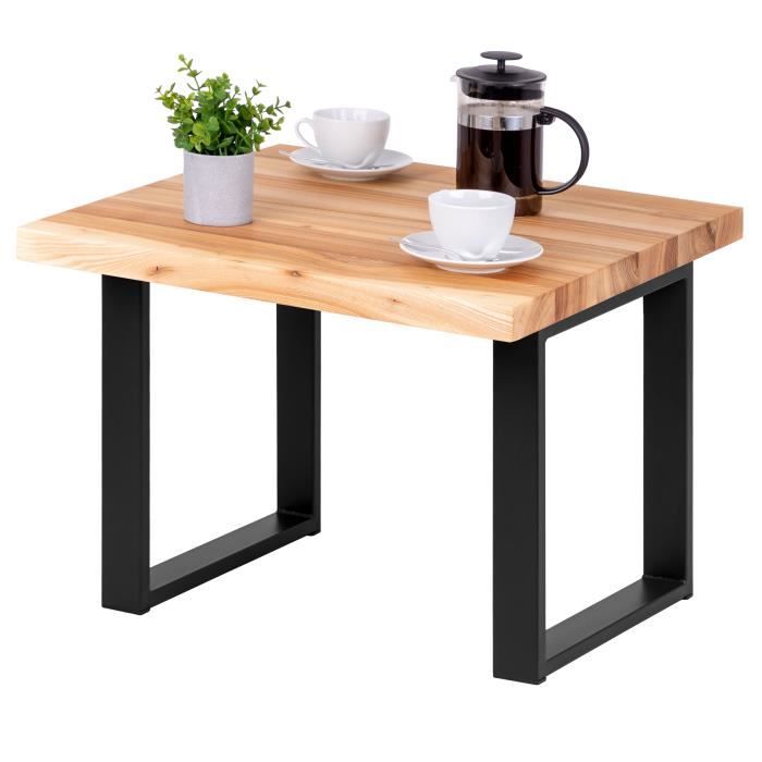 lamo manufaktur table basse industrielle - bois massif - salon - 60x60x47cm - frêne naturel - pieds métal noir - modèle modern