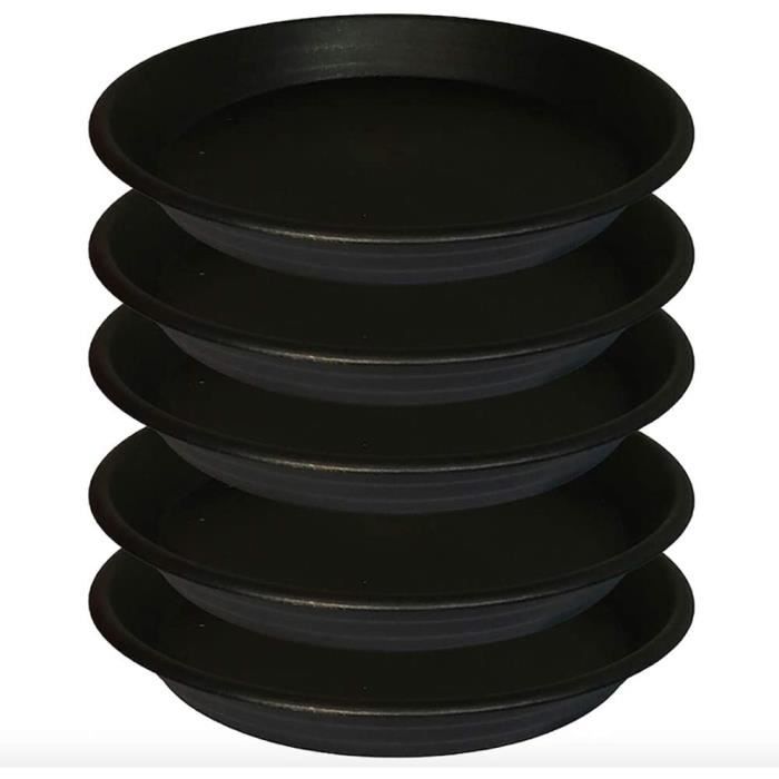 FXforer Lot de 5 soucoupes rondes en plastique de 24 cm pour pot de fleurs Pour intérieur et extérieur Noir 
