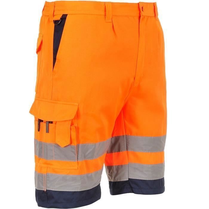 short de travail haute visibilité orange fluo/marine en 20471