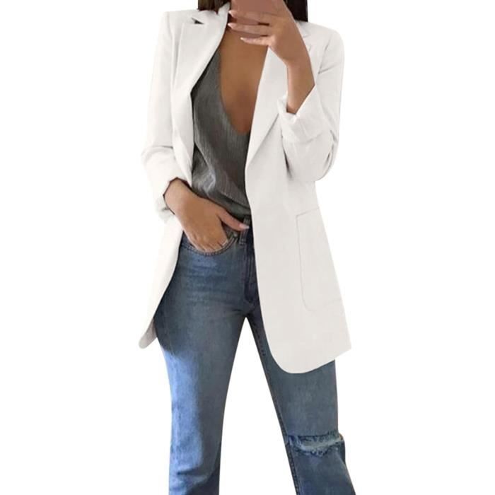 VESTE - CASAQUE - BLAZER Mode Blazer Veste de Costume Sportive à col Rabattu pour Femme Coupe Droite Veste Blazer Blanc