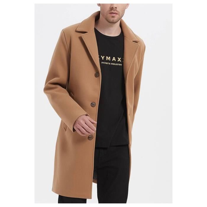 Manteau Beige Homme Marque Modele Coupe longue Chaud de mi saison Large col tailleur Beige Cdiscount Pret a Porter