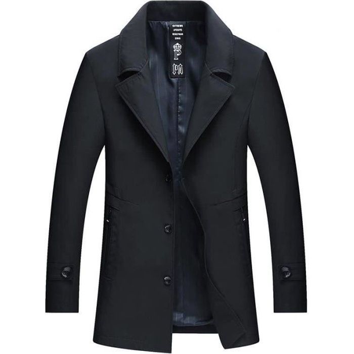 Chic Veste Mi-Longue Homme Col Revers ?�l?�gant Veste Mi Saison Homme Fashion - Noir Noir 