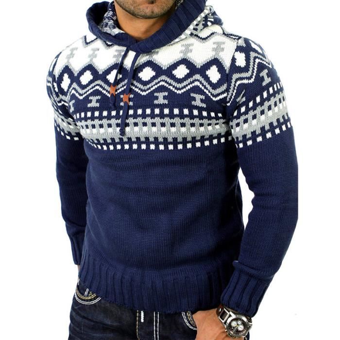 Noel Pull homme de Marque luxe pull a et imprime A capuche pull over sweatshirt automne et hiver Vetement Masculin Bleu bleu Cdiscount Pret a Porter