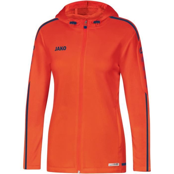 Veste de football pour femme Jako Striker 2.0 avec capuche - Orange/Rouge fluo/Bleu marine - Manches longues