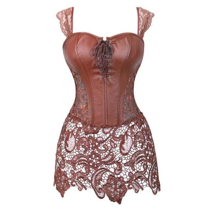 Corset Steampunk 3 Pièces - Cuir, Dentelle, Lacets, Punk, Burlesque, Pirate, Déguisement, Vintage