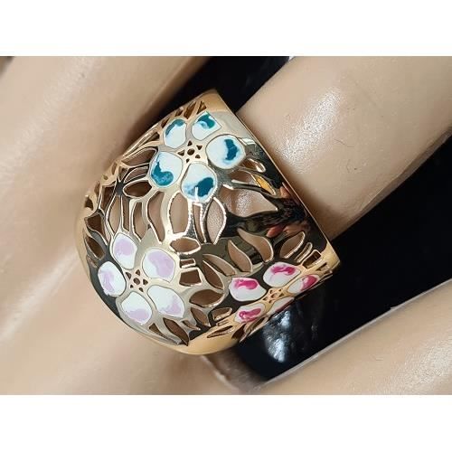 Bague Star.W Classic 18K Or Hommes & Femmes - Motif Irrégulier Émail Blanc, Anneau 925 Timbre Mariage & Mode
