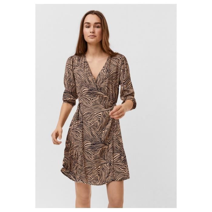 Robe courte - Femme - Beige - Coupe Regular - Col V - Manches courtes Beige - Cdiscount Pr??t-?� 