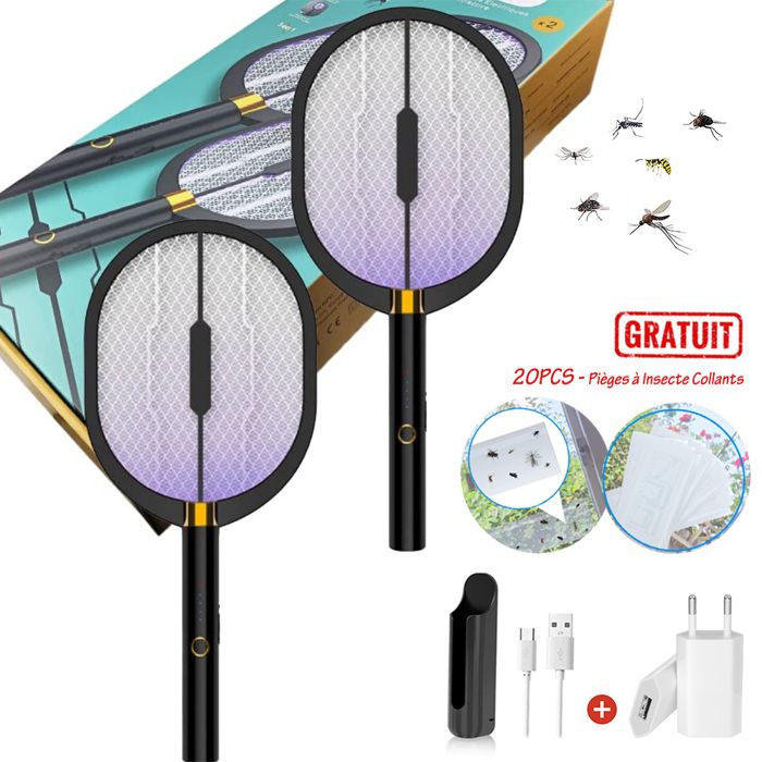 2PCS Raquette electrique Insectes Raquette Moustique electri