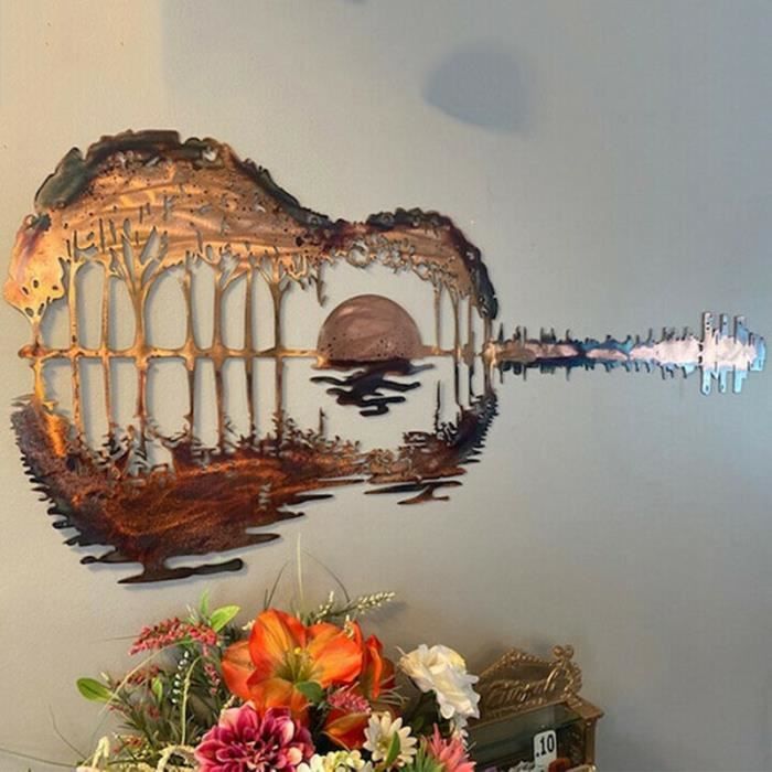 Décoration murale d'art en forme de guitare en métal, cadeau pour les amis,  ornement de décoration de salon à la maison - Cdiscount Maison