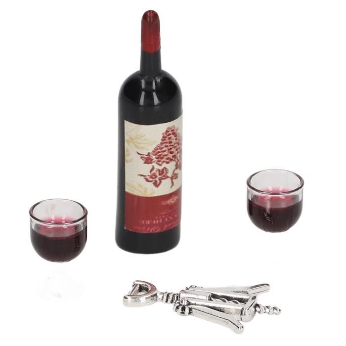 Tnfeeon Ensemble de Vin Rouge pour Maison de Poupée, Ensemble de Verres de Simulation Miniatures avec Bouteilles et Verres en Résine pour la Décoration de la Maison de Poupée