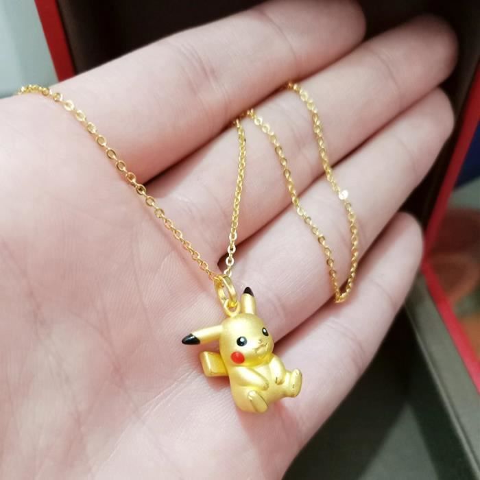Collier Sautoir + pendentif Pokémon Pikachu dorée rubis